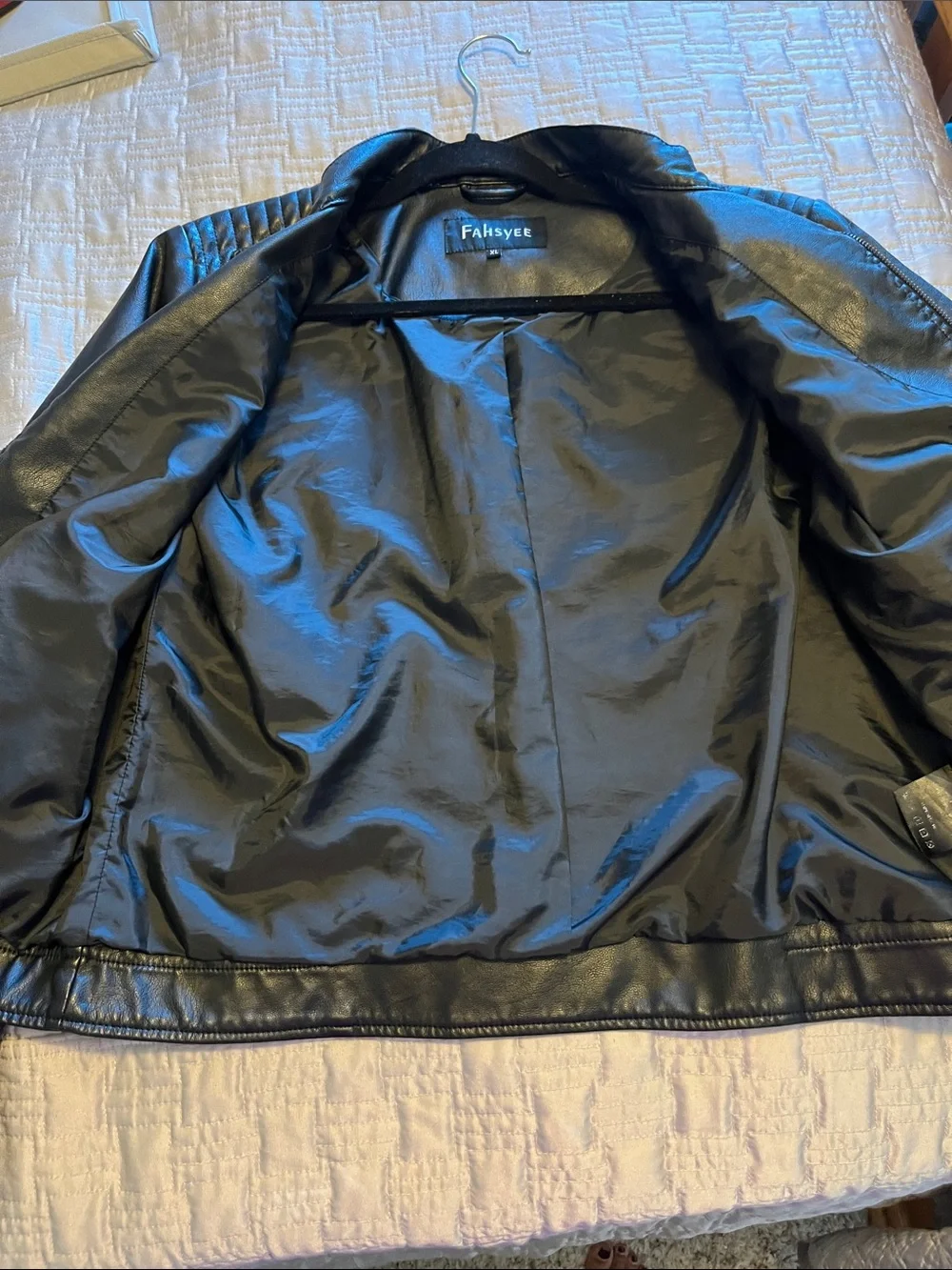 Black Faux Leather Quilted-Shoulder Bomber Jacket